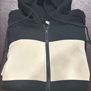 Black Hoodie with Cream Contrast Panel - Zip Front